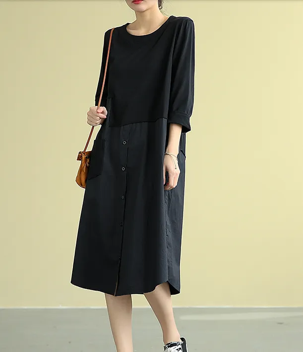 Summer  Spring Cotton Linen Women loose Dresses DZA05193