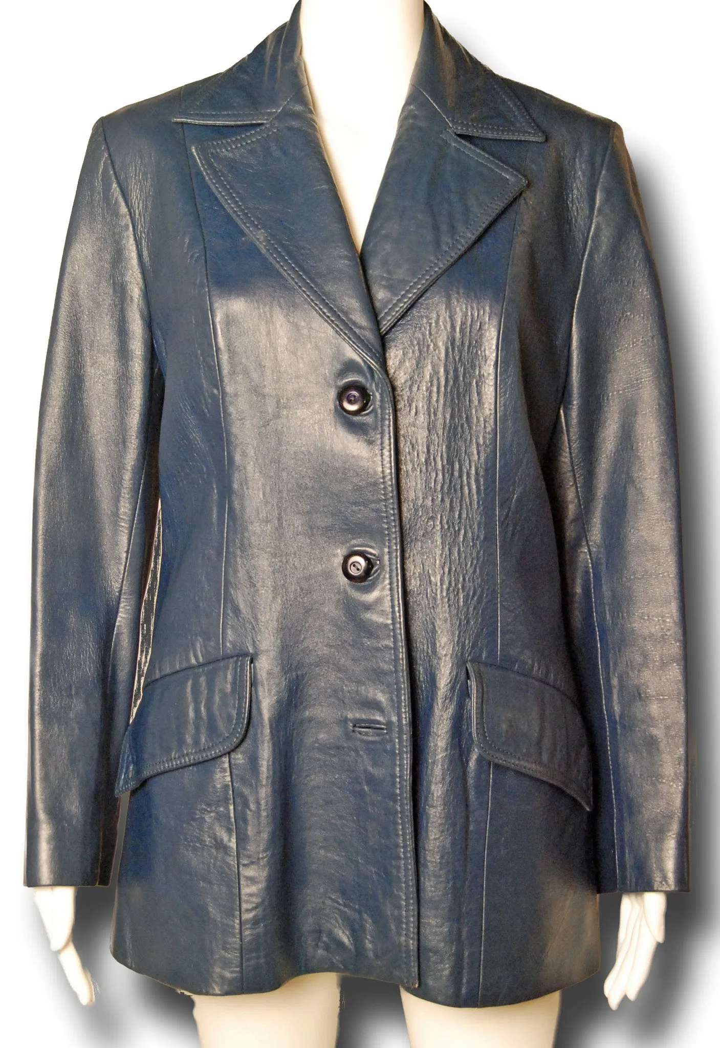 Superfly 1970s Blue Leather Blazer