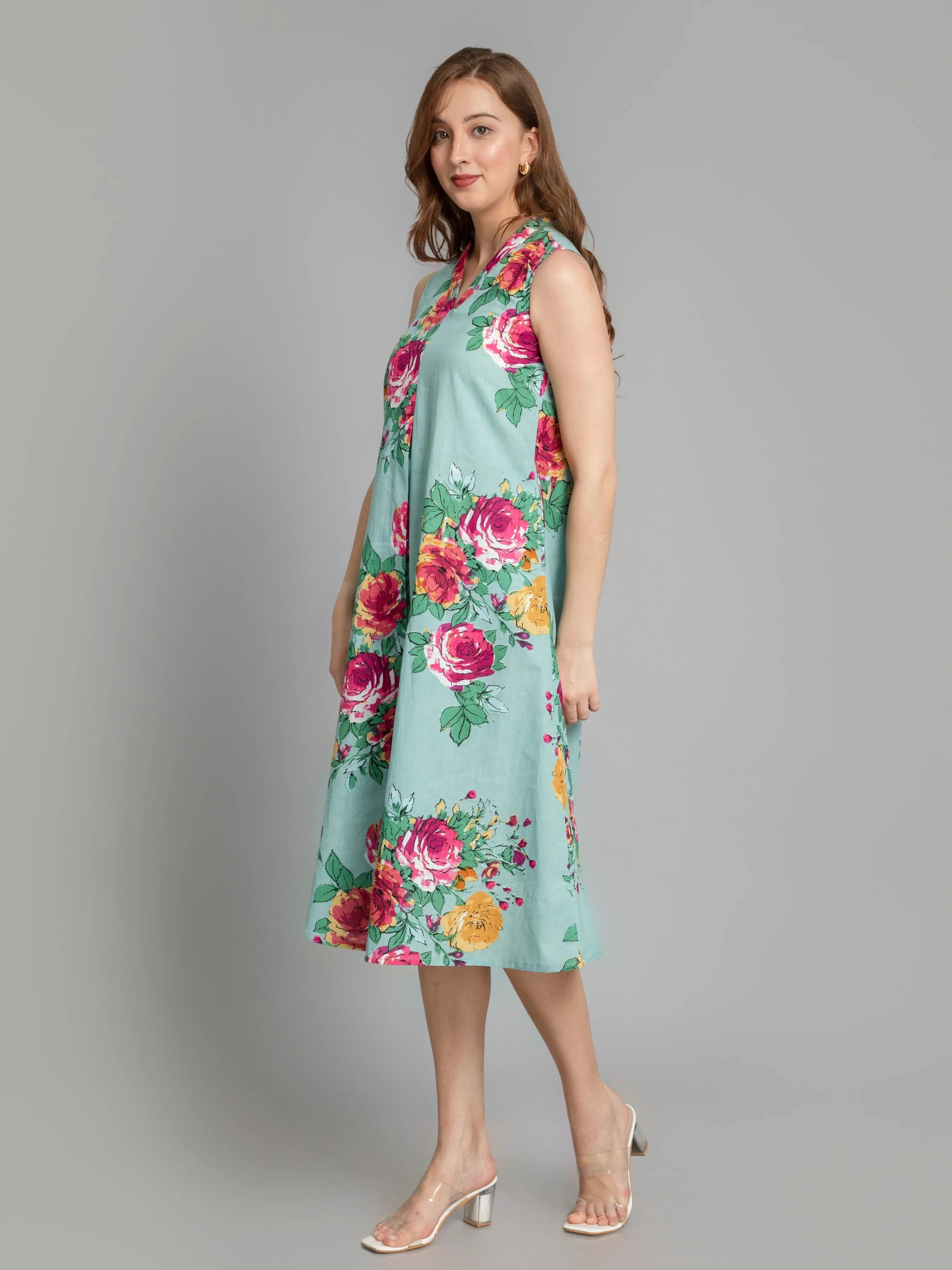 SUTI MUL COTTON FLORAL PRINTED LONG DRESS