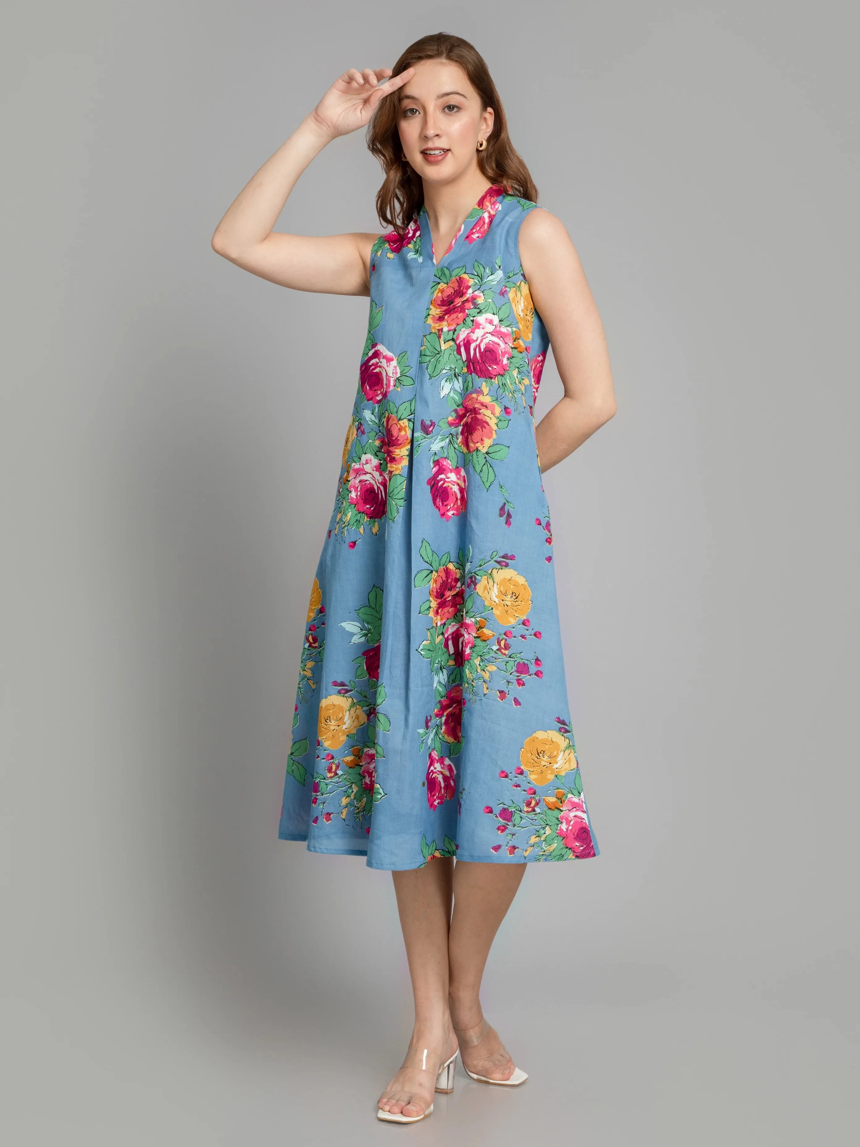 SUTI MUL COTTON FLORAL PRINTED LONG DRESS