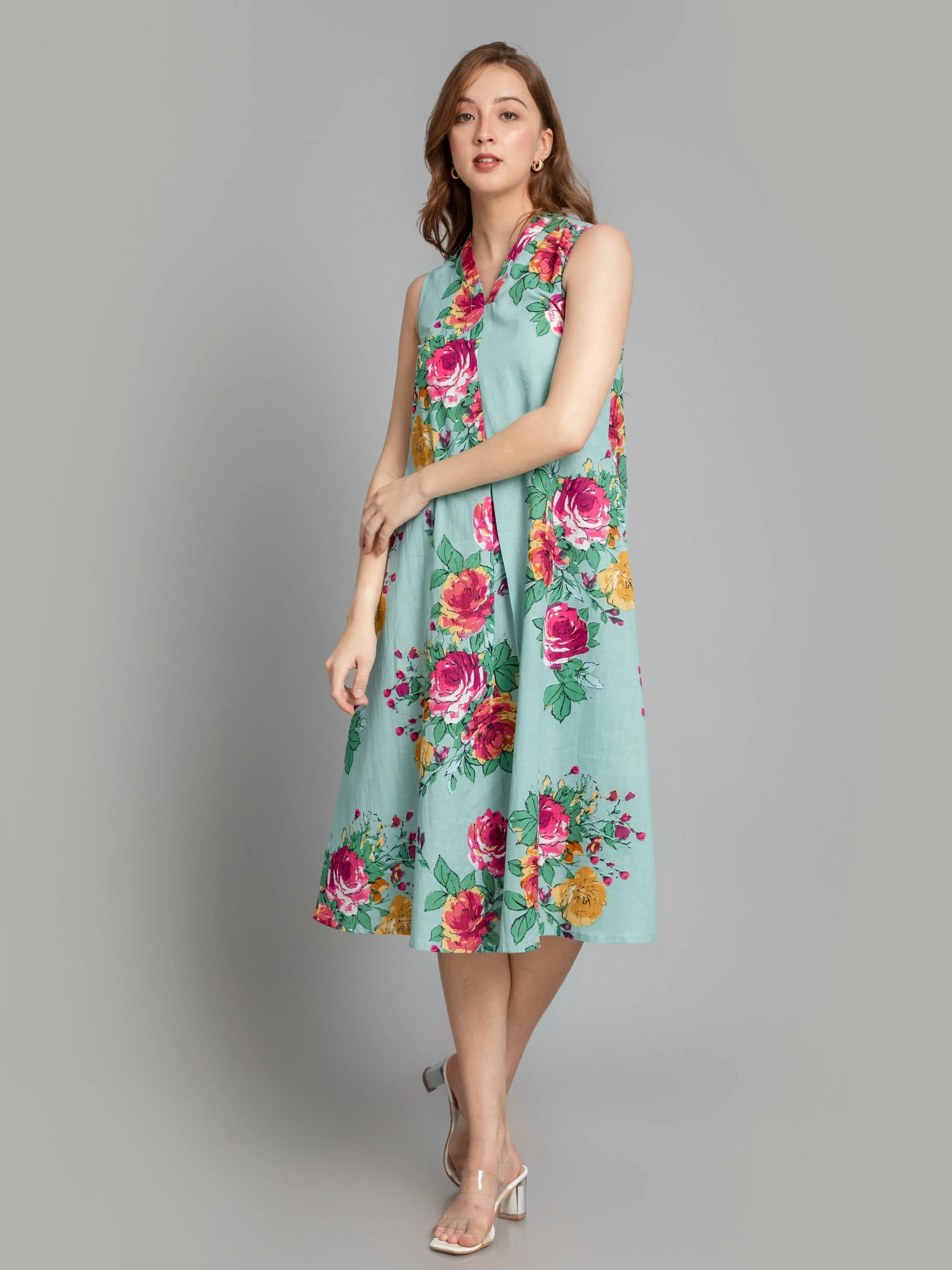 SUTI MUL COTTON FLORAL PRINTED LONG DRESS