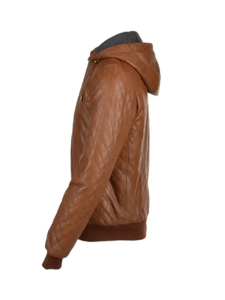 Tan Brown Bomber Style Quilted Leather Jacket