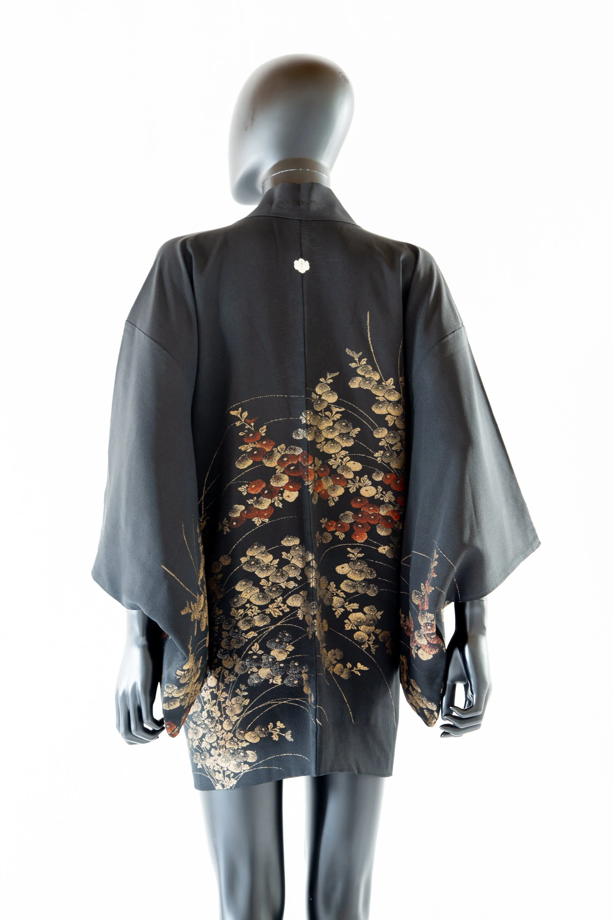 Vintage 1950s Black and Gold Silk Haori Jacket