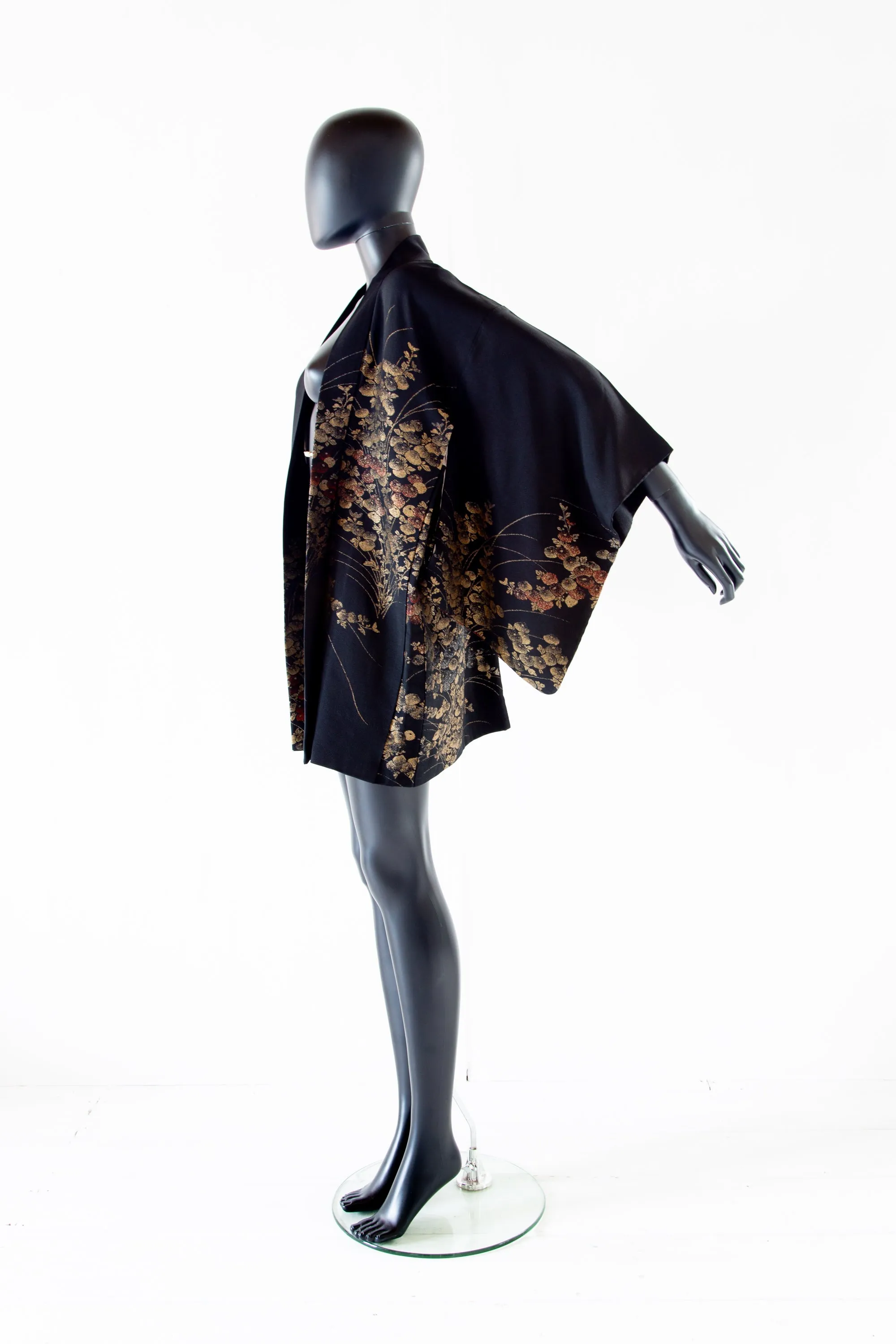 Vintage 1950s Black and Gold Silk Haori Jacket