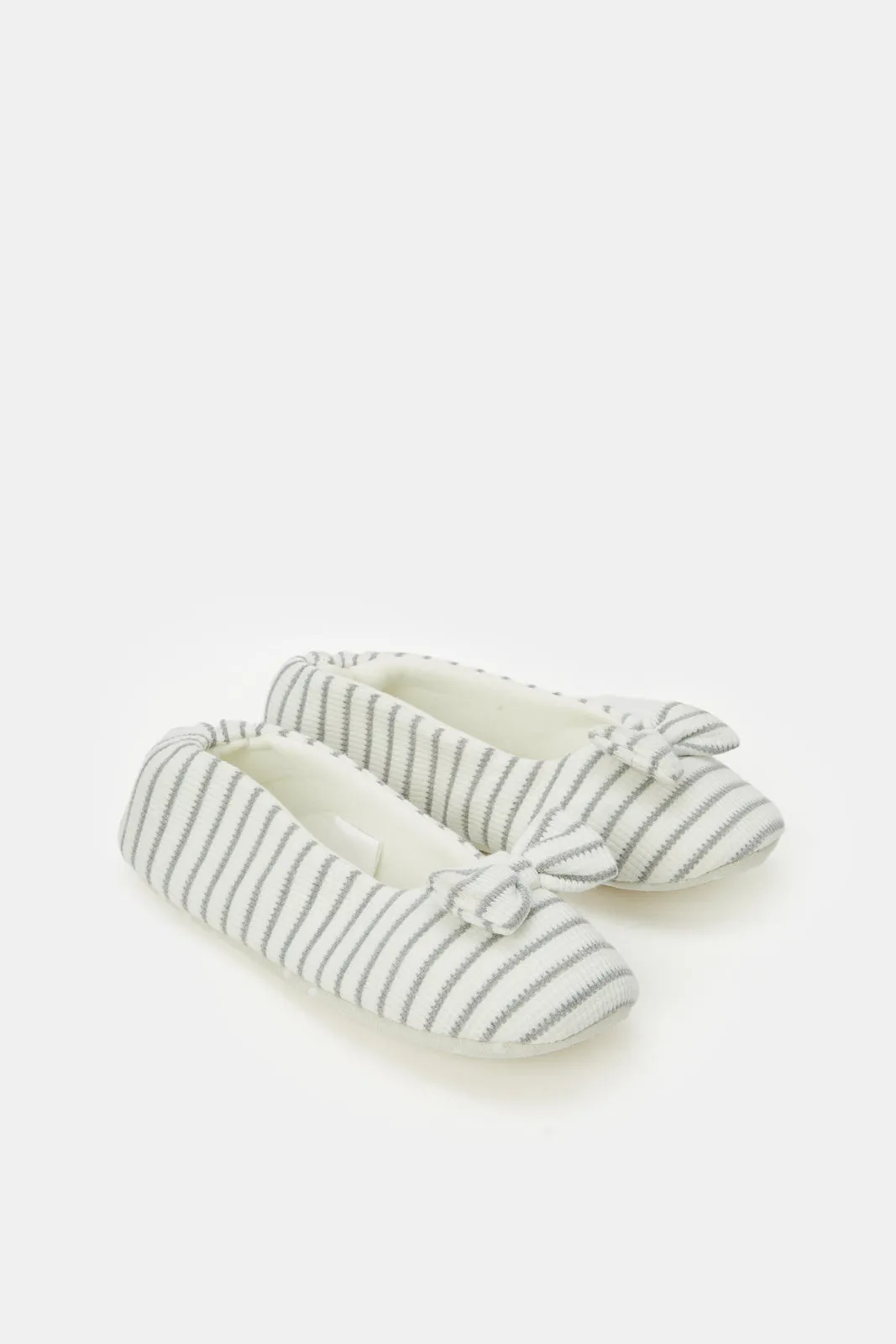 Women Ivory Striped Print Ballerina Slipper