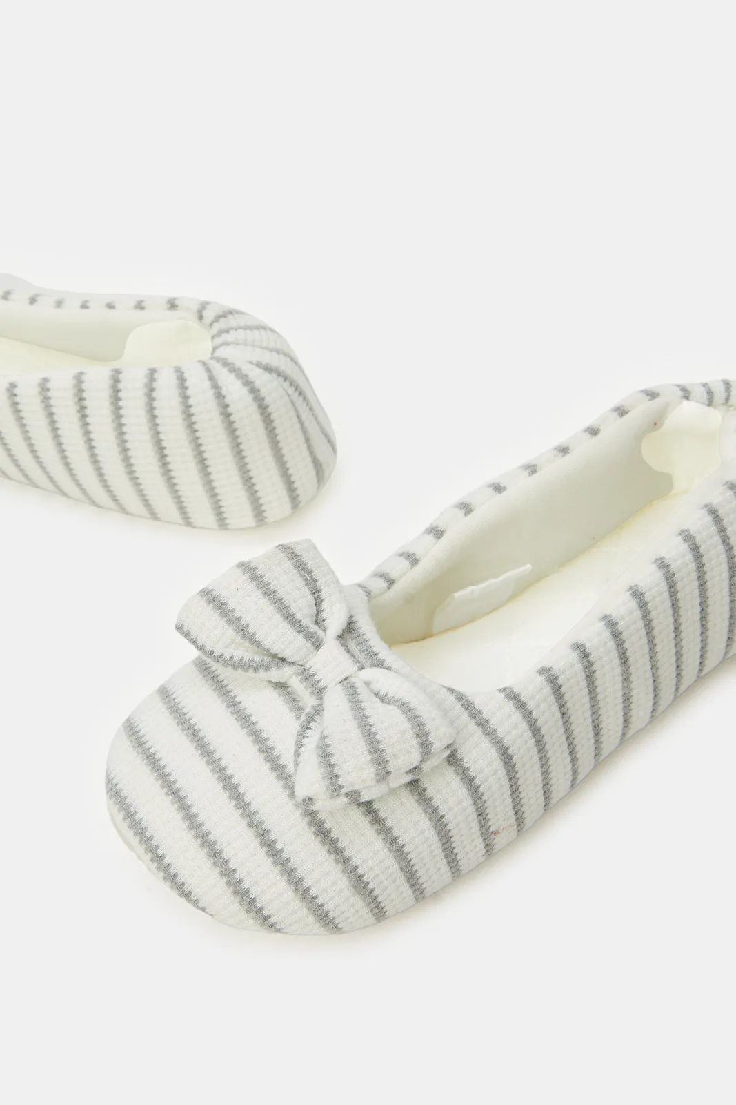 Women Ivory Striped Print Ballerina Slipper