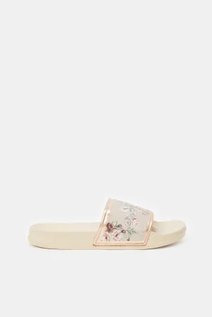 Women Pink Floral Slide