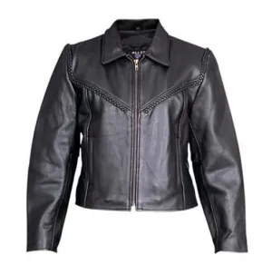 Women's Braided Analine Leather Motorcycle Jacket