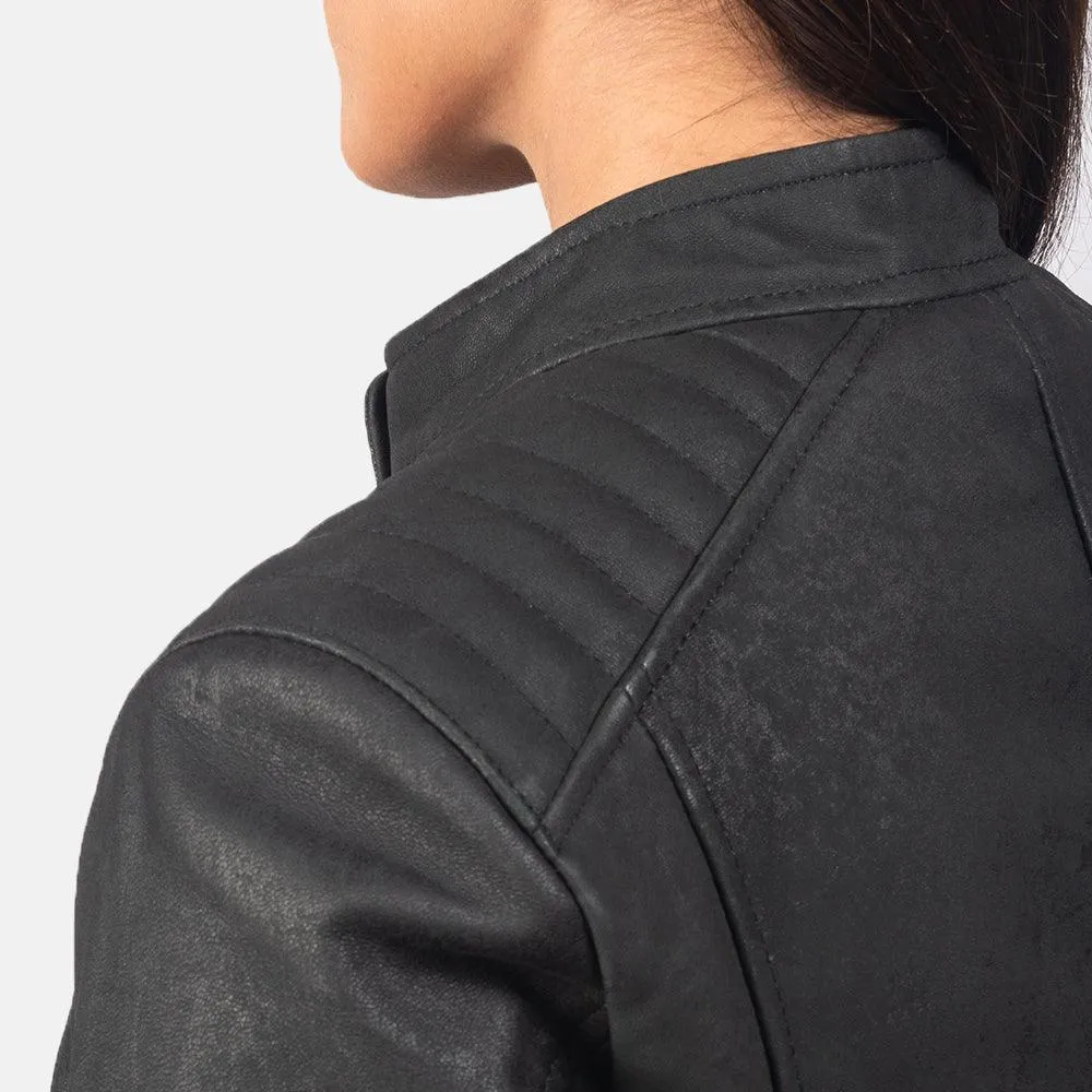 Womens Distressed Black Leather Jacket