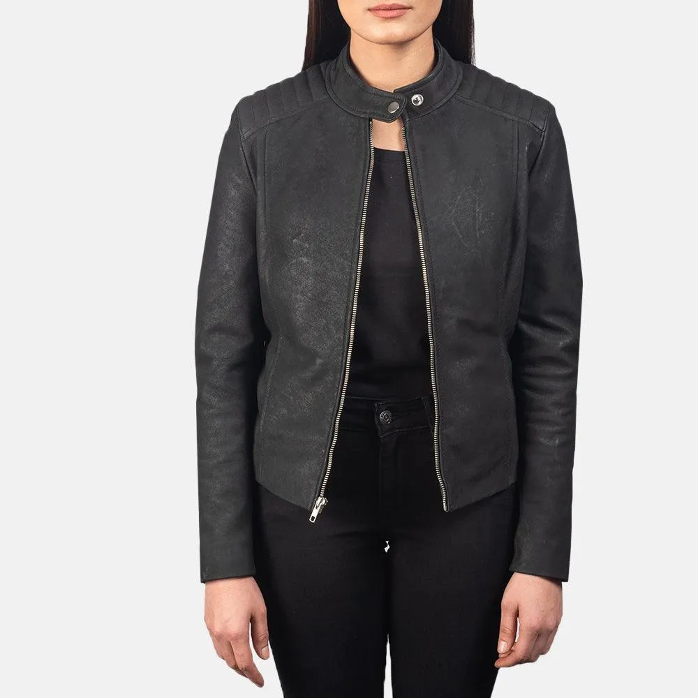 Womens Distressed Black Leather Jacket