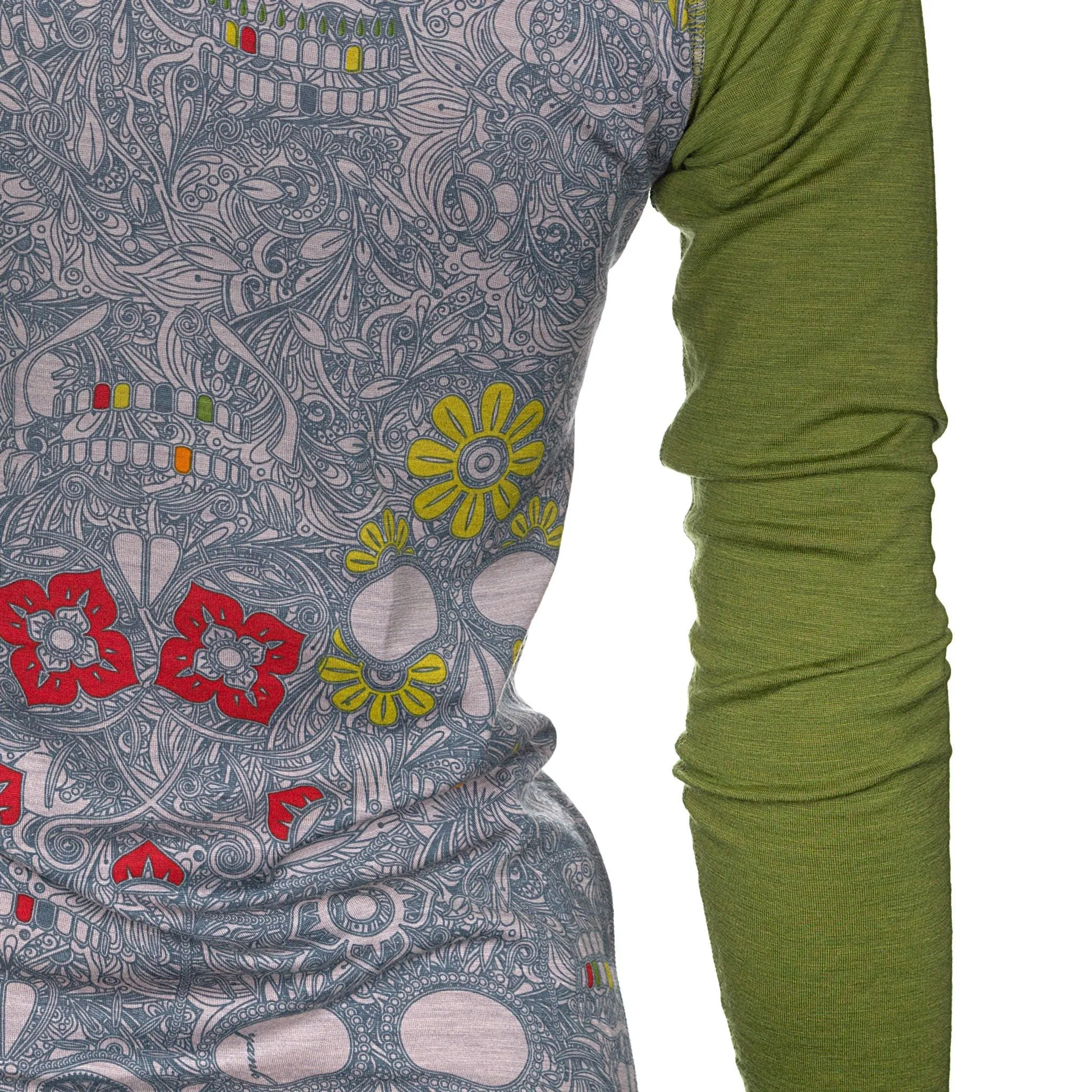 Women's Sugar Skull Long Sleeve Merino | Green