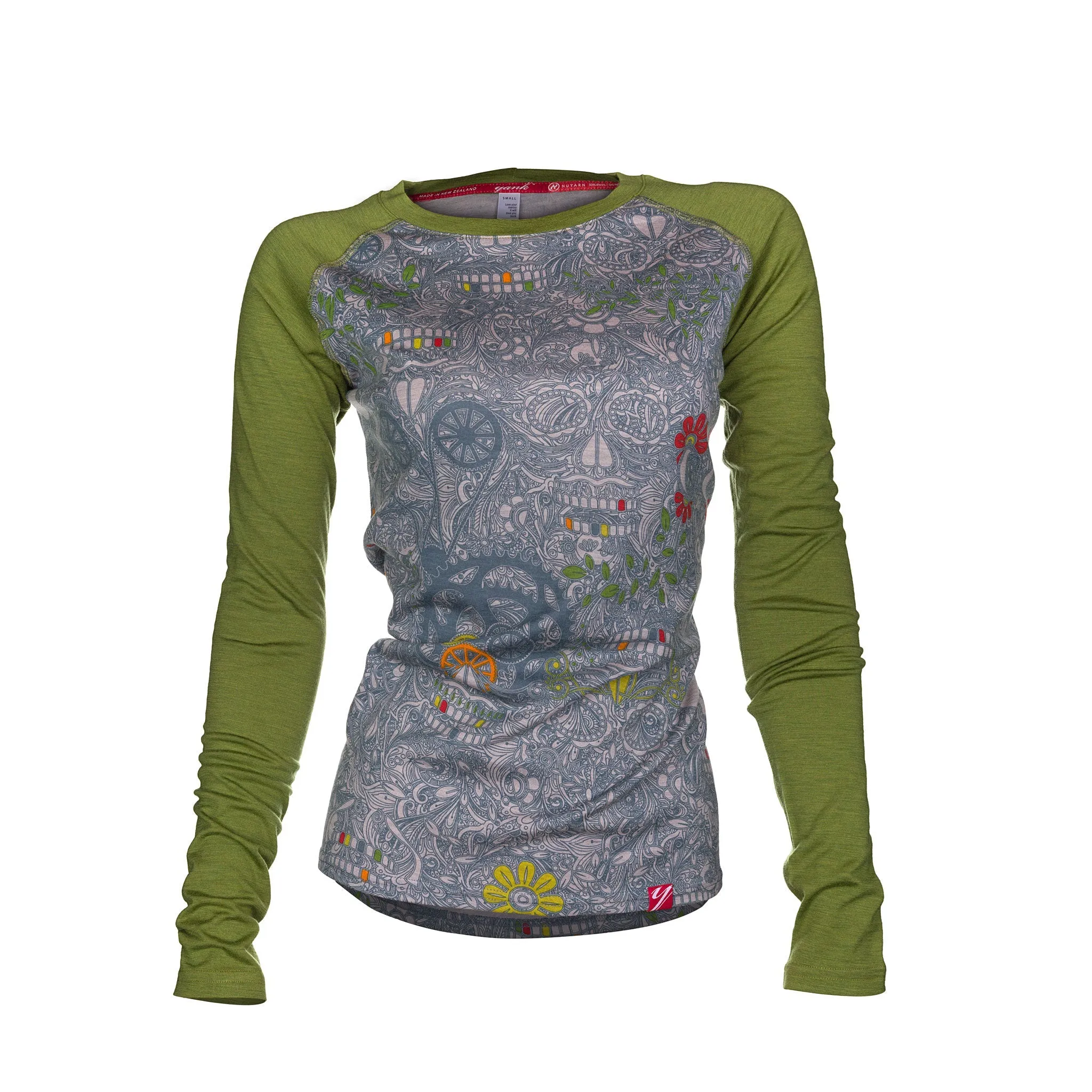 Women's Sugar Skull Long Sleeve Merino | Green