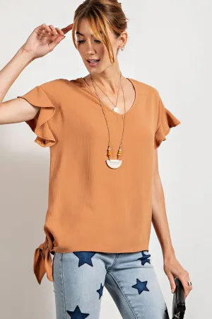 Women's V Neckline Wing Sleeves Woven Top