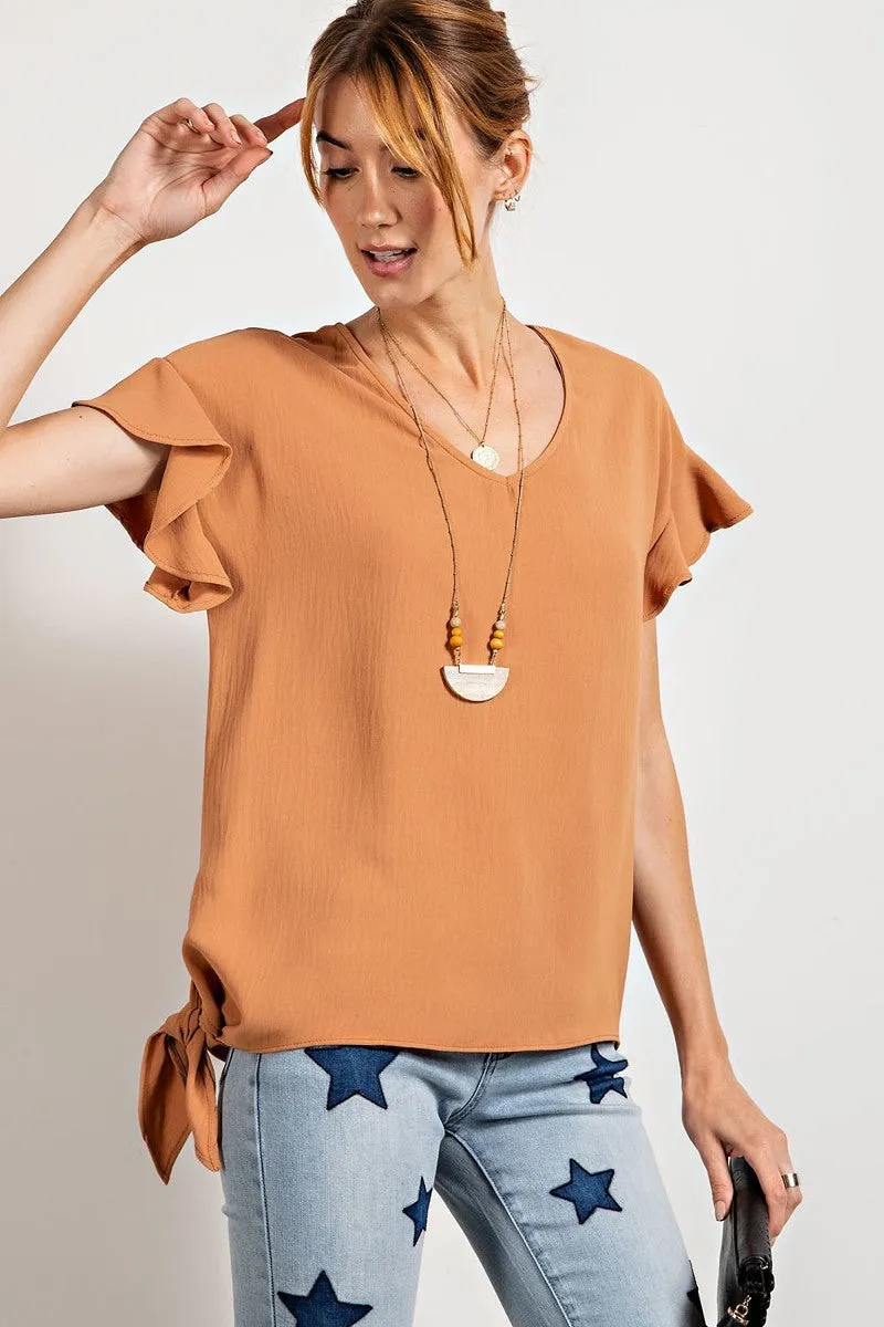 Women's V Neckline Wing Sleeves Woven Top